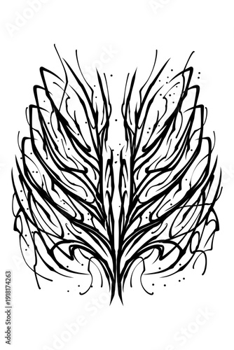 Abstract cyber sigilism rib cage. Symmetrical skeletal ribs for edgy y2k streetwear, techno merch, and dark aesthetic tattoos. Sharp neo-tribal anatomy vector graphic. Isolated on white background