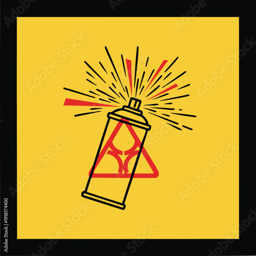 Biohazard spray can with triangle warning sign on yellow
