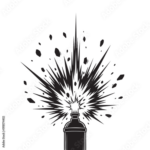 Explosion from a spray bottle top in black and white