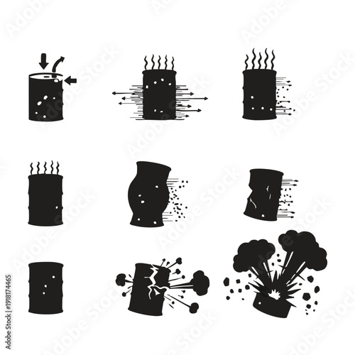 Barrel exploding danger signs and symbols illustration