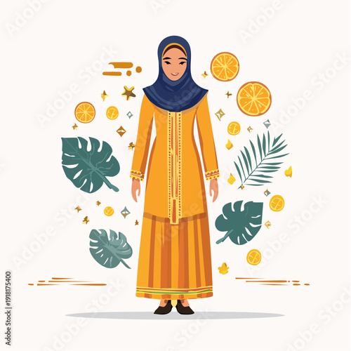 Woman Wearing Yellow Dress and Hijab.