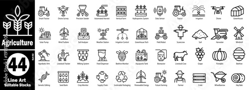 Smart farming line icons set. Agriculture vector editable strokes vector illustration.