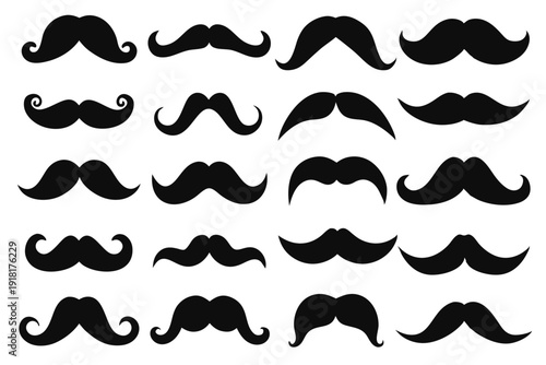 set of mustache icon line art silhouette vector illustration