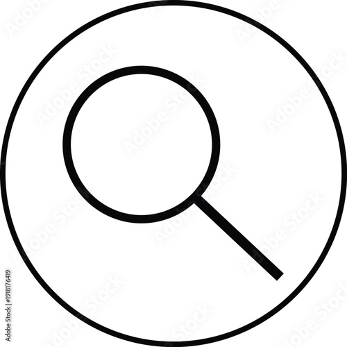 Black outline magnifying glass inside a circle search circle black and white symbol