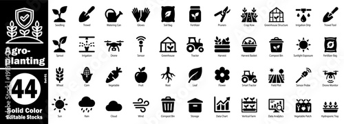Agro-planting icons set. Solid color editable stocks with transparent background vector illustration.