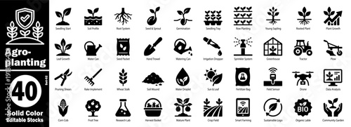 Agro-planting solid color editable stocks with transparent background vector illustration.