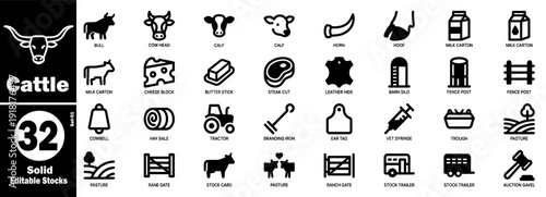 Cattle solid color editable stocks with transparent background vector illustration.