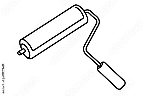 Minimal Line Sketch of Paint Roller – Simple Continuous Outline Icon