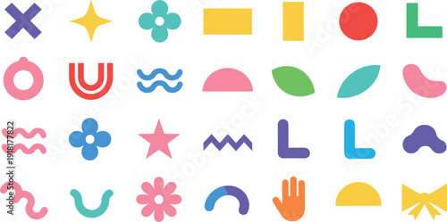 Collection of Colorful Abstract Geometric Shapes and Modern Minimalist Design Elements