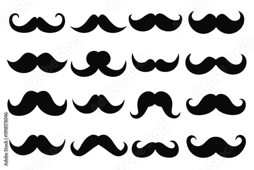 set of mustache icon line art silhouette vector illustration