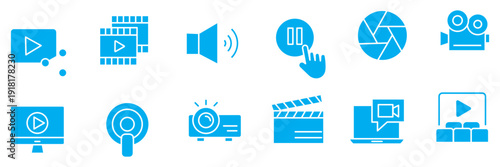Audio Video set of web icons in line style. Music and Video icons for web and mobile app. Podcast, video media player, radio, song. Vector illustration