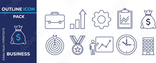 Business Outline Icon Pack Finance Growth Strategy Management Line Icons Set