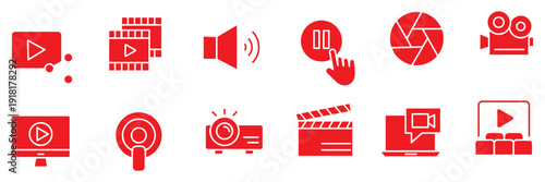 Audio Video set of web icons in line style. Music and Video icons for web and mobile app. Podcast, video media player, radio, song. Vector illustration