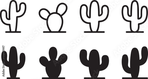 cactus icon vector logo symbol desert flower botanica plant garden summer tropical illustration doodle	
