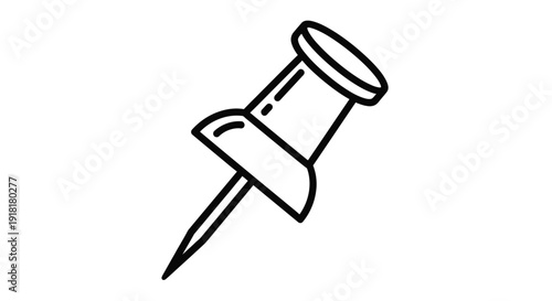 Simple black and white illustration of a push pin angled slightly to the right