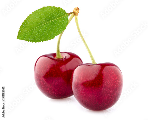 Sweet cherries  isolated on white background cutout. Ripe berries closeup.
