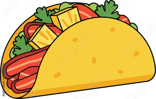 Colorful cartoon taco with fresh toppings
