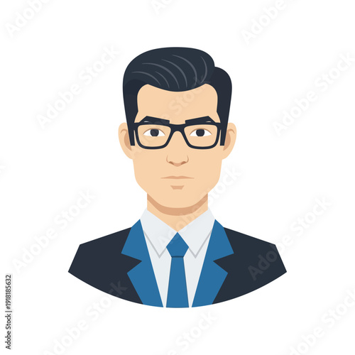 Professional Businessman Wearing Glasses and Blue Tie in Suit