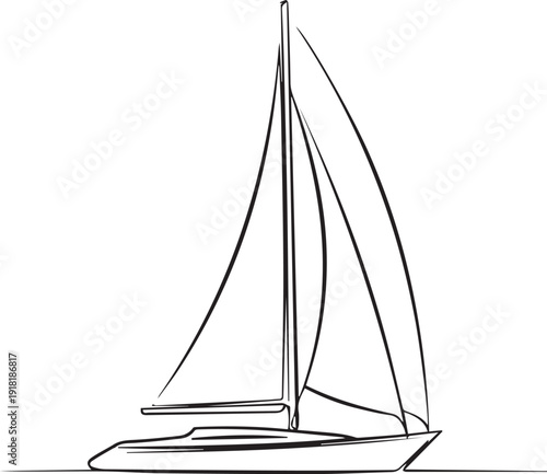 Simple line drawing of a sailboat with a raised sail and hull