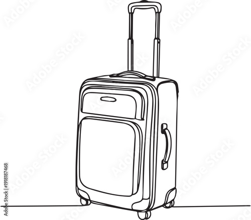 Line art illustration of a wheeled suitcase travel and vacation accessory