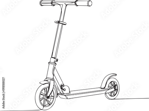 A simple line drawing depicts a modern kick scooter in profile