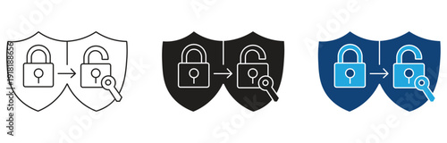  Encrypt Decrypt icon Set Multiple Style Collection. Vector illustration.