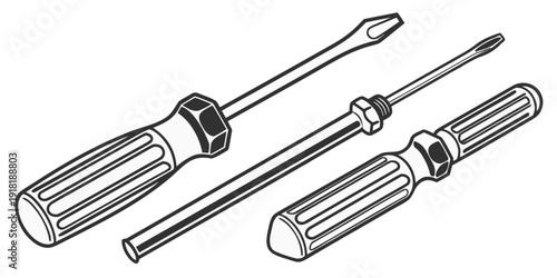 A set of three different types of screwdrivers laid out on a flat surface