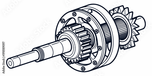 A detailed illustration of a mechanical gear assembly with various components
