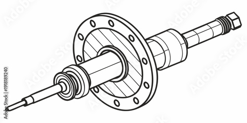 A detailed illustration of a mechanical shaft with a threaded end and a flange.