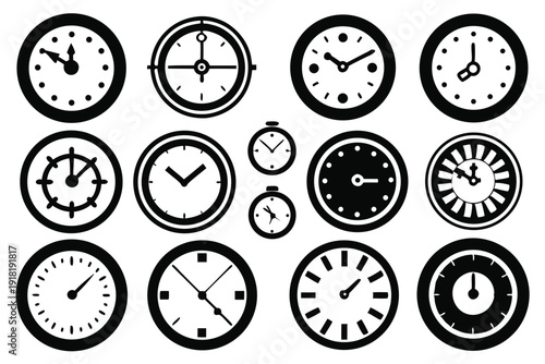 set of clock icon line art silhouette vector illustration