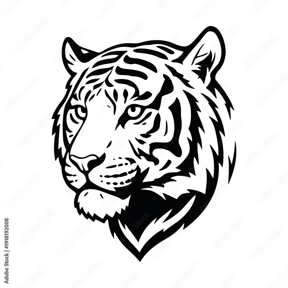 Fototapeta premium Powerful black Royal Bengle tiger of Asia head vector illustration featuring a wild feline predator mascot design