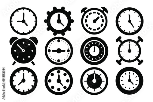 set of clock icon line art silhouette vector illustration