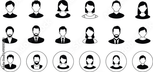 Collection of Male and Female Avatar Icons In Rows Keywords: avatar, icon, profile, user, person, people, male, female, man