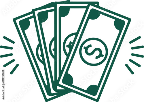Fanned Dollar Bills Outline Icon  Cash and Currency Symbol
