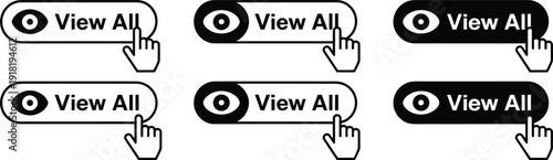 Six " View All" buttons with eye icon and hand cursor interaction vector illustration