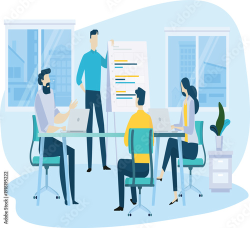 Corporate Office Teamwork Vector Illustration – Professional Workplace Scene