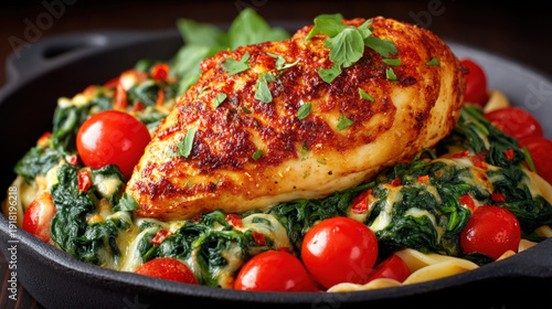 Chicken breast served with ...