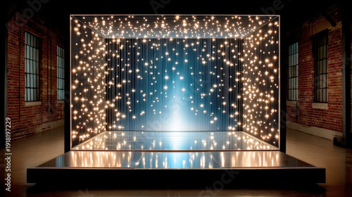 Hair color station with backlit mirror and mosaic backdrop, dramatic background