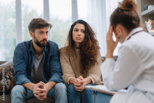Couple listens intently to a professional, possibly during a counseling session