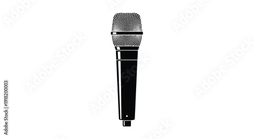 A black and white illustration of a dynamic studio microphone isolated on white