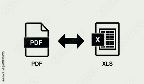 Pdf to xls conversion icon with arrows indicating file format exchange