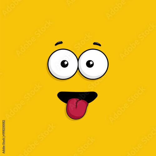Funny cartoon character face with tongue sticking out. Cartoon character face showing a playful expression with wide eyes and tongue sticking out
