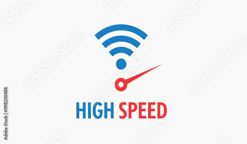 High speed internet symbol with wifi signal and speedometer on for fast connection