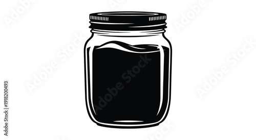 Black and white illustration of a glass mason jar with a lid