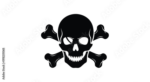 Black skull and crossbones illustration on a white background