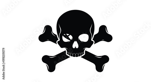 A stark black silhouette of a skull and crossbones symbol