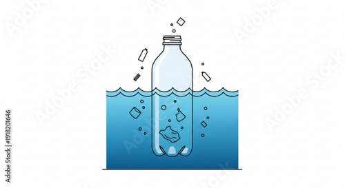 Plastic water bottle pollution in ocean environmental damage concept with trash and debris