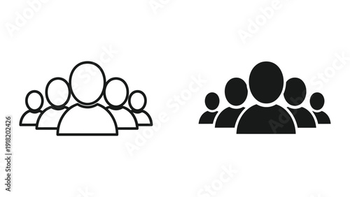 Group of people icons in black and white