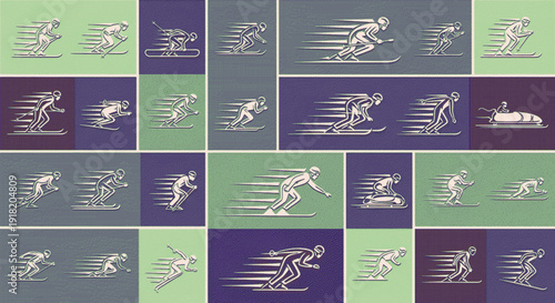 A collection of athletes in various sports poses depicted in a grid of illustrations