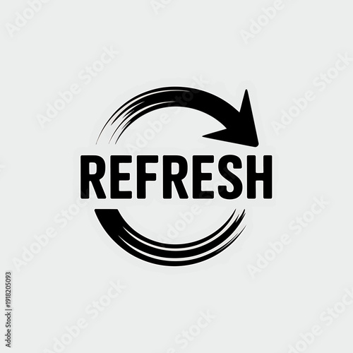 Refresh symbol with arrow and text on white background